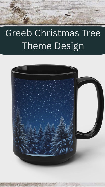 Green Christmas Tree Mug - Coffee Cup, Tea Cup, Hot Beverage Novelty Cup, Unique Holiday Gift, Ceramic Cup, Black Mug