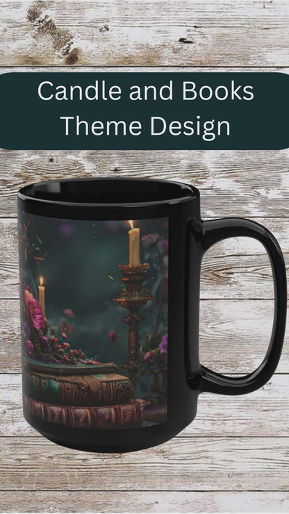 Coffee Mug - Candle and Books 15oz Ceramic Drinkware - Coffee Lover Gift Idea