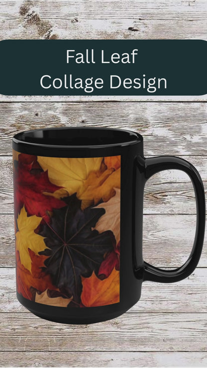 Fall Leaf Collage Coffee Mug, Thanksgiving Ceramic Cup, Cozy Home Gift