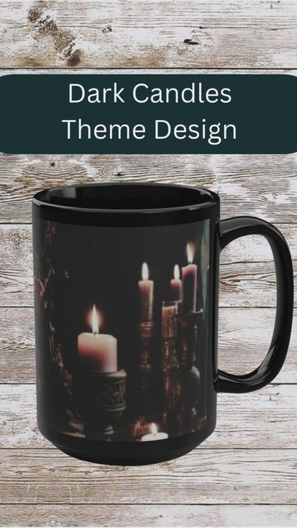 Dark Candles Coffee Mug, Ceramic Tea Cup, Hot Drinkware, Unique Gift Idea, Kitchen Decor - Black Mug, 15oz