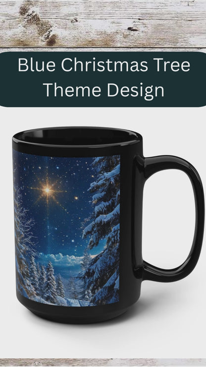 Blue Christmas Tree Mug - Coffee Lover Gift Idea, Tea Cup, Hot Beverage Novelty Cup, Unique Holiday Gift, Ceramic Cup
