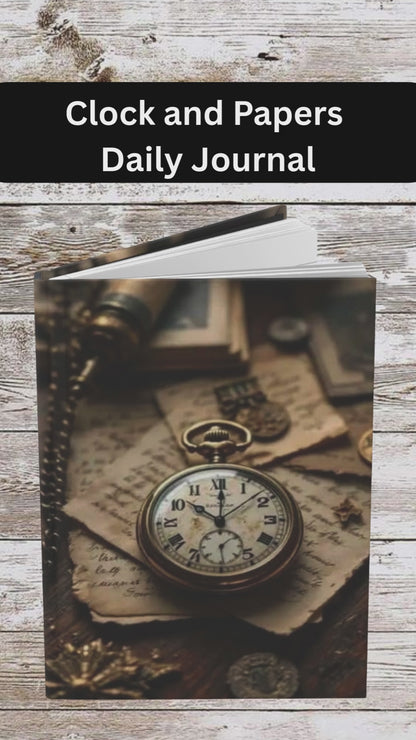 Clock and Papers Daily Journal - Matte Hardcover Journal, Planner, Personal Growth Gift, Traveler's Notebook, Bullet Journal, Organizer
