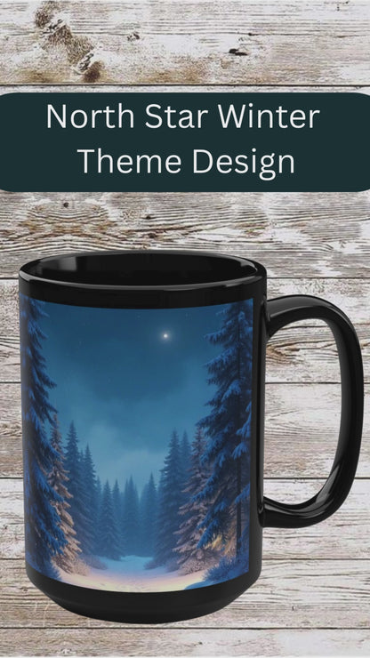 North Star Winter 15oz Black Mug — Holiday Coffee & Tea Ceramic Cup