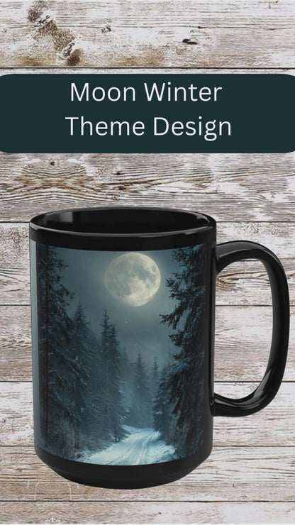 Moon Winter Trail Holiday 15oz Black Mug — Holiday Coffee & Tea Ceramic Cup