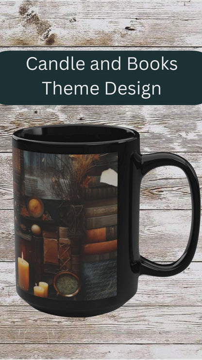 Candle and Books 15oz Mug, Ceramic Drinkware, Coffee Lover Gift Idea