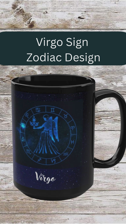 Virgo Zodiac Mug, Reflection Gratitude Astrology Gift 15oz Cup, Lunar New Year Coffee Cup, Black Astro Gift, Zodiac Sign Mug