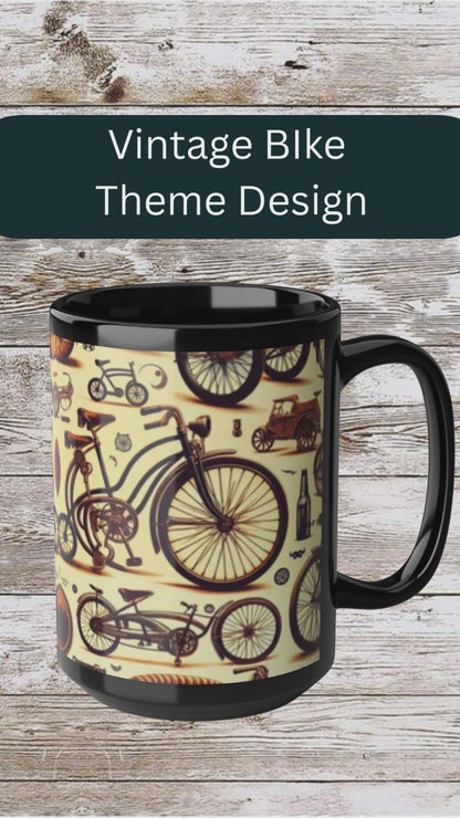Vintage Biking Theme Black Mug - Coffee Cup, Tea Cup, Ceramic Cup, Unique Holiday Gift, 15oz Mug