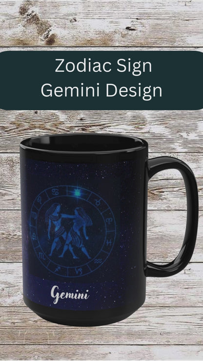 Gemini Zodiac Sign Astrology Mug, Reflection Gratitude Growth Black 15oz Cup, Astrology Gift, Lunar New Year Mug, Zodiac Mug, Coffee