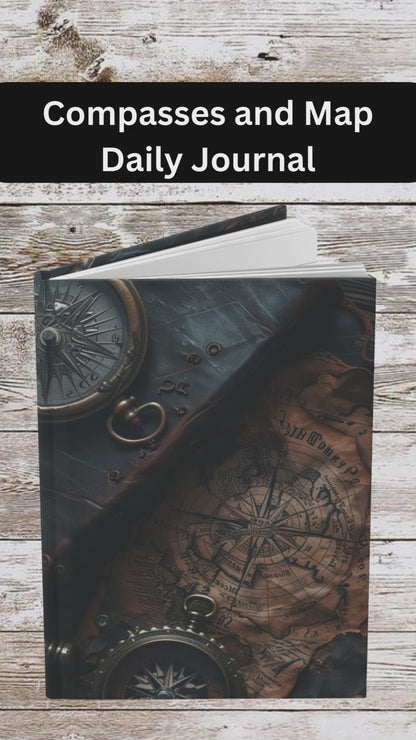 Compasses and Map Daily Journal - Hardcover Journal Matte, Planner, Personal Growth, Traveler's Notebook, Bullet Journal, Organizer, Gift