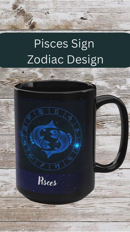 Pisces Zodiac Mug, Astrology Gift Cup, Reflection Gratitude Lunar New Year Coffee Cup, Black, 15oz